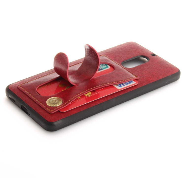 For Nokia 6 Litchi Texture TPU + Leather Pasted Protective Back Case with Holder & Card Slot