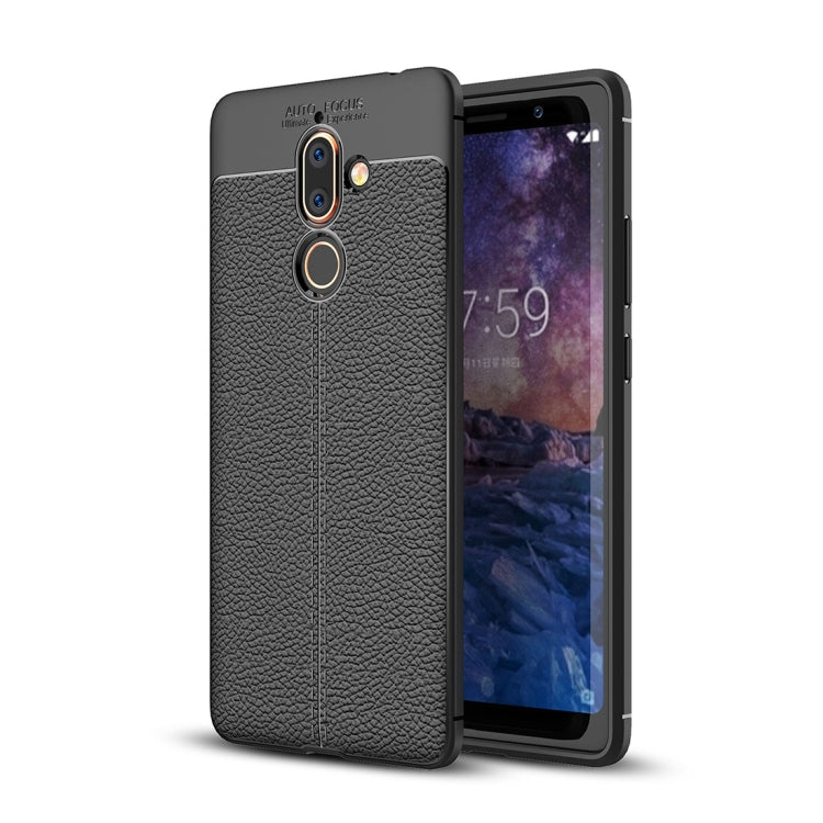 For Nokia 7 Plus Litchi Texture Soft TPU Protective Back Cover Case