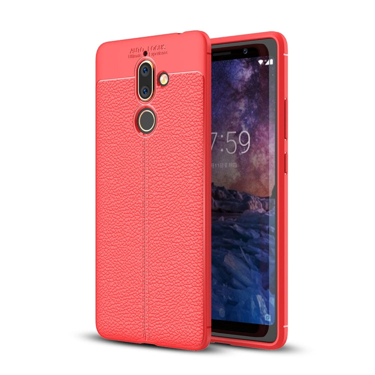 For Nokia 7 Plus Litchi Texture Soft TPU Protective Back Cover Case