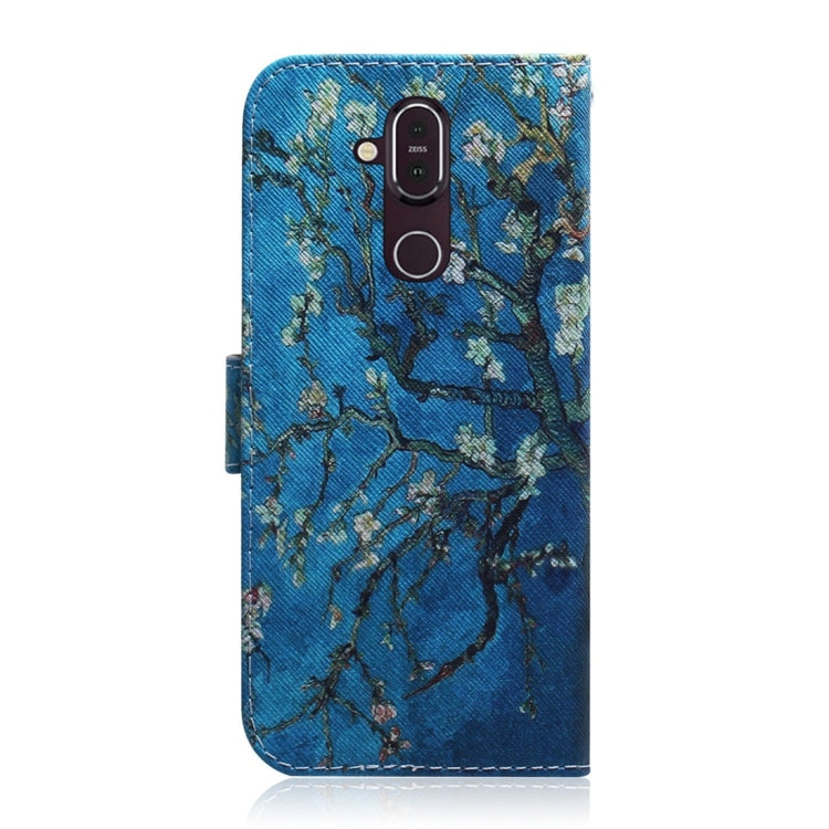 Apricot Flower Pattern Coloured Drawing Horizontal Flip Leather Case for Nokia 8.1 / X7, with Holder & Card Slots & Wallet