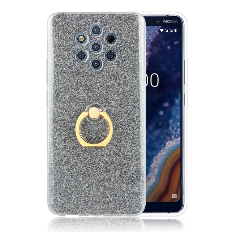 Glittery Powder Shockproof TPU Protective Case for Nokia 9, with 360 Degree Rotation Ring Holder