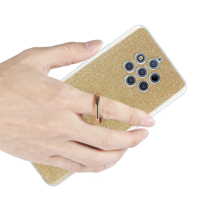 Glittery Powder Shockproof TPU Protective Case for Nokia 9, with 360 Degree Rotation Ring Holder