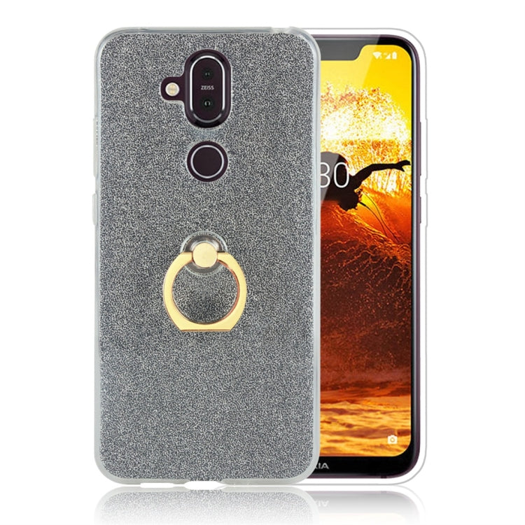 Glittery Powder Shockproof TPU Protective Case for Nokia X7, with 360 Degree Rotation Ring Holder