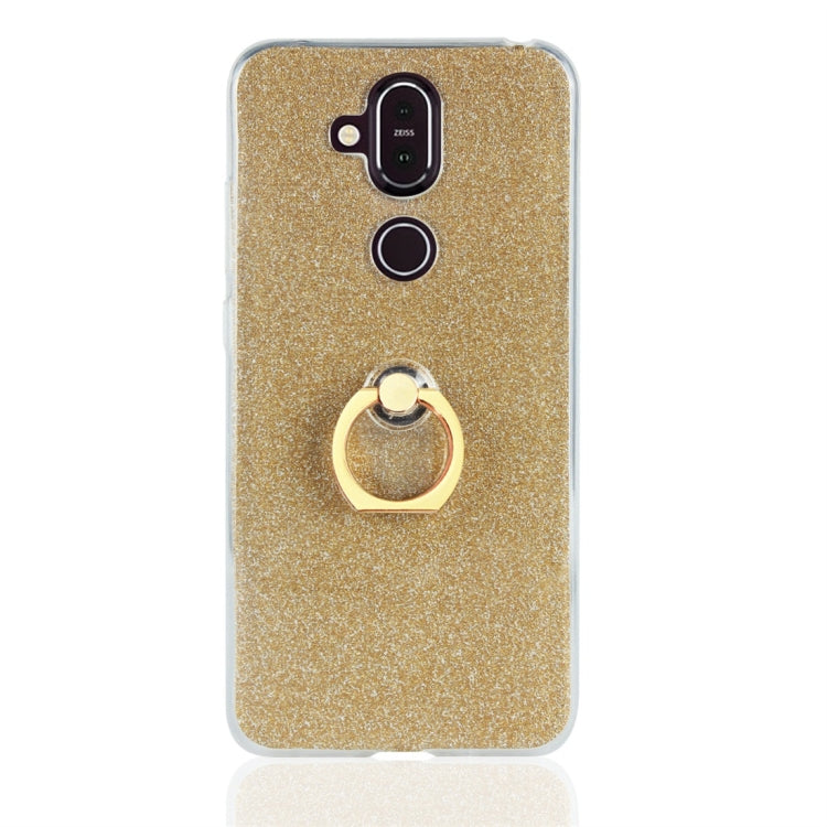 Glittery Powder Shockproof TPU Protective Case for Nokia X7, with 360 Degree Rotation Ring Holder
