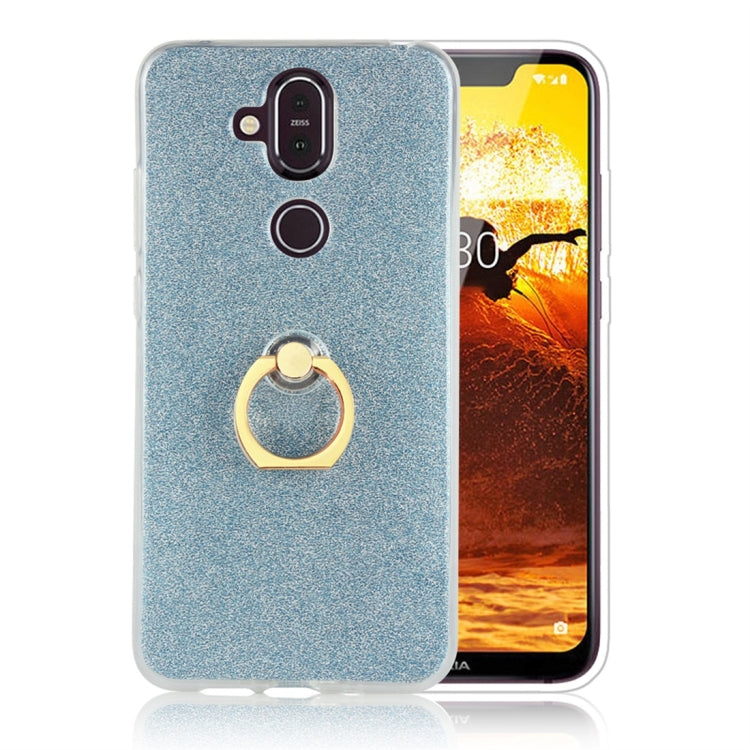 Glittery Powder Shockproof TPU Protective Case for Nokia X7, with 360 Degree Rotation Ring Holder
