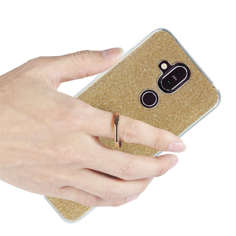 Glittery Powder Shockproof TPU Protective Case for Nokia X7, with 360 Degree Rotation Ring Holder