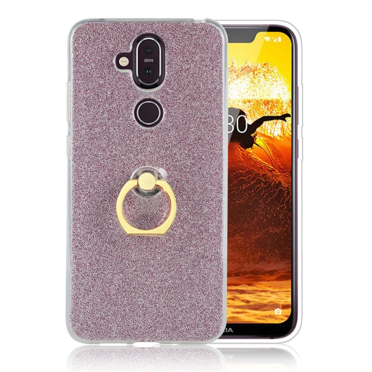 Glittery Powder Shockproof TPU Protective Case for Nokia X7, with 360 Degree Rotation Ring Holder