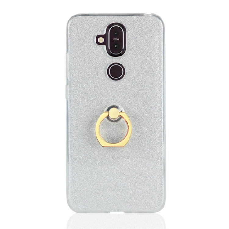 Glittery Powder Shockproof TPU Protective Case for Nokia X7, with 360 Degree Rotation Ring Holder