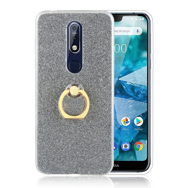 Glittery Powder Shockproof TPU Protective Case for Nokia 7.1, with 360 Degree Rotation Ring Holder