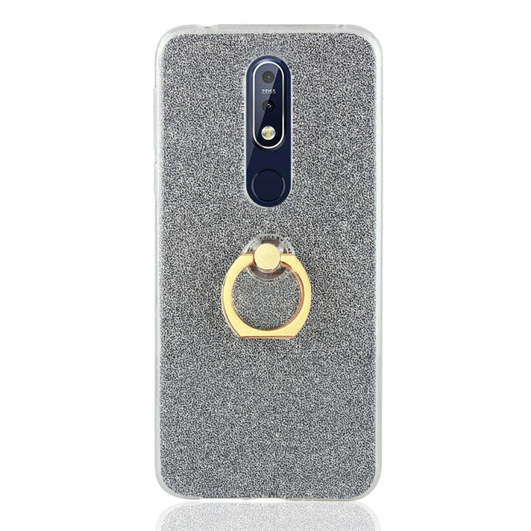 Glittery Powder Shockproof TPU Protective Case for Nokia 7.1, with 360 Degree Rotation Ring Holder