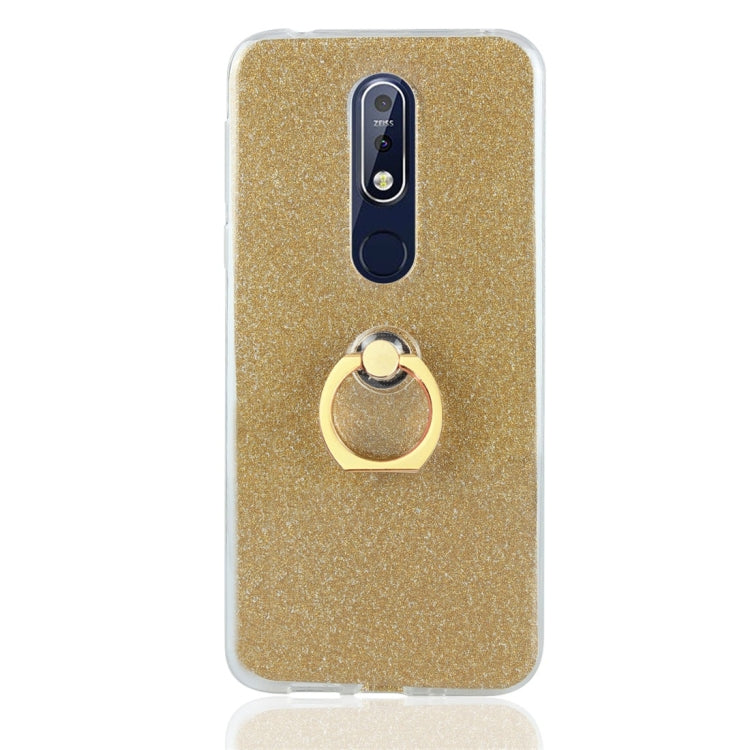 Glittery Powder Shockproof TPU Protective Case for Nokia 7.1, with 360 Degree Rotation Ring Holder
