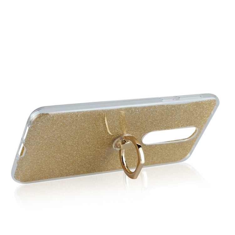 Glittery Powder Shockproof TPU Protective Case for Nokia 7.1, with 360 Degree Rotation Ring Holder