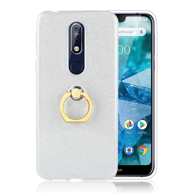 Glittery Powder Shockproof TPU Protective Case for Nokia 7.1, with 360 Degree Rotation Ring Holder