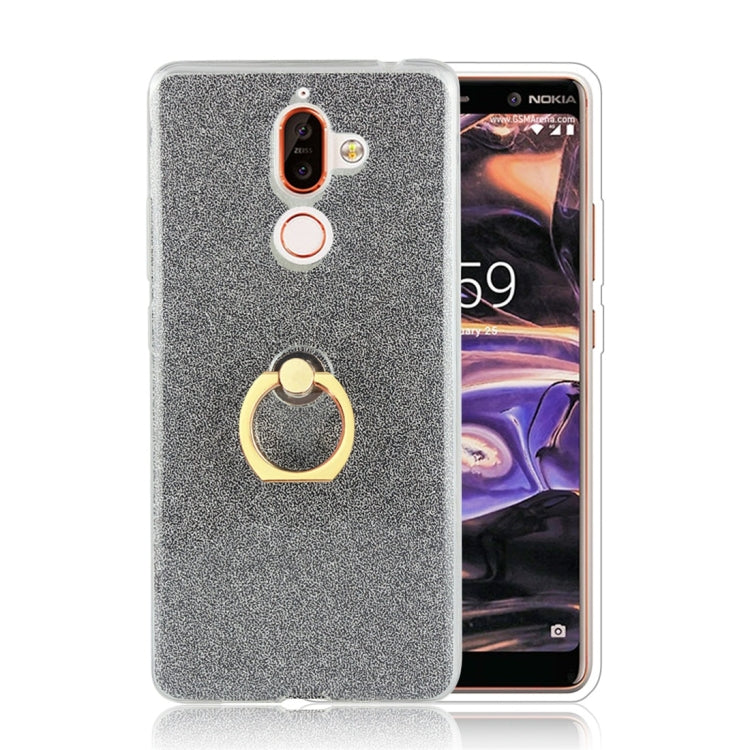 Glittery Powder Shockproof TPU Protective Case for Nokia 7 Plus, with 360 Degree Rotation Ring Holder