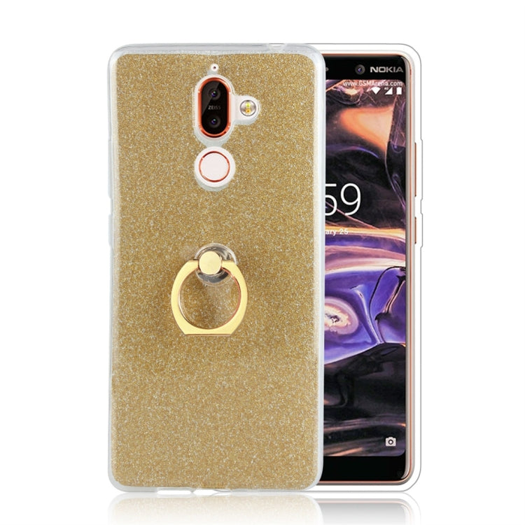 Glittery Powder Shockproof TPU Protective Case for Nokia 7 Plus, with 360 Degree Rotation Ring Holder
