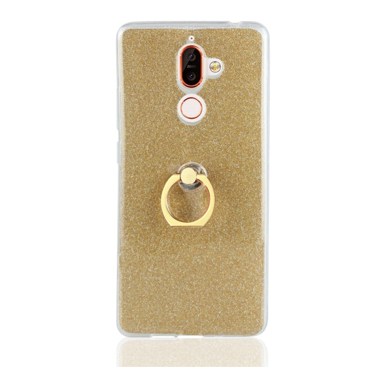 Glittery Powder Shockproof TPU Protective Case for Nokia 7 Plus, with 360 Degree Rotation Ring Holder