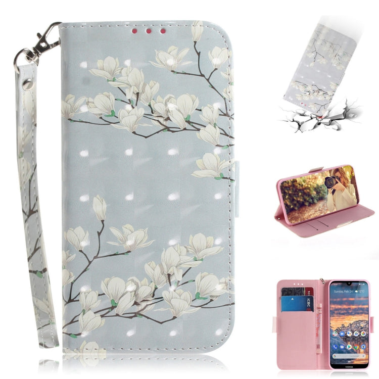 3D Colored Drawing Magnolia Pattern Horizontal Flip Leather Case for Nokia 4.2, with Holder & Card Slots & Wallet