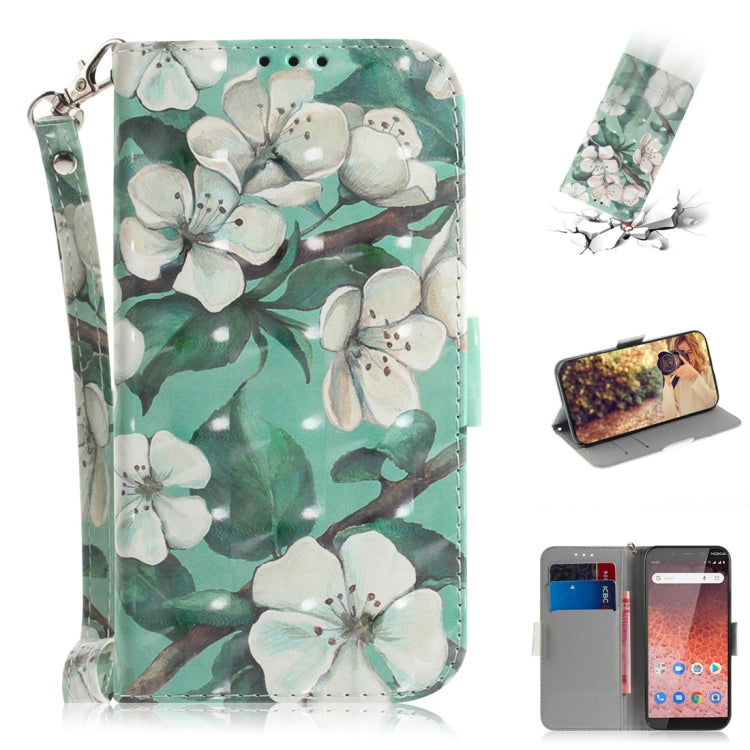3D Colored Drawing Watercolor Flower Pattern Horizontal Flip Leather Case for Nokia 1 Plus, with Holder & Card Slots & Wallet