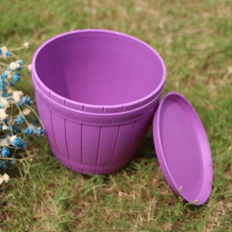 10 PCS Imitation Wooden Barrel Plastic Resin Flower Pot with Tray, Top Diameter: 11cm, Height: 9cm