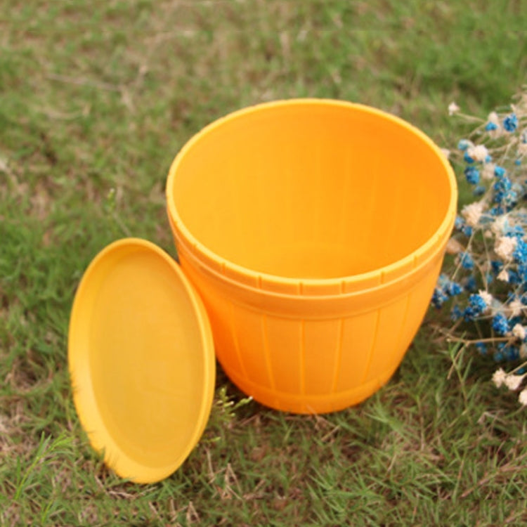 10 PCS Imitation Wooden Barrel Plastic Resin Flower Pot with Tray, Top Diameter: 13cm, Height: 11.5cm