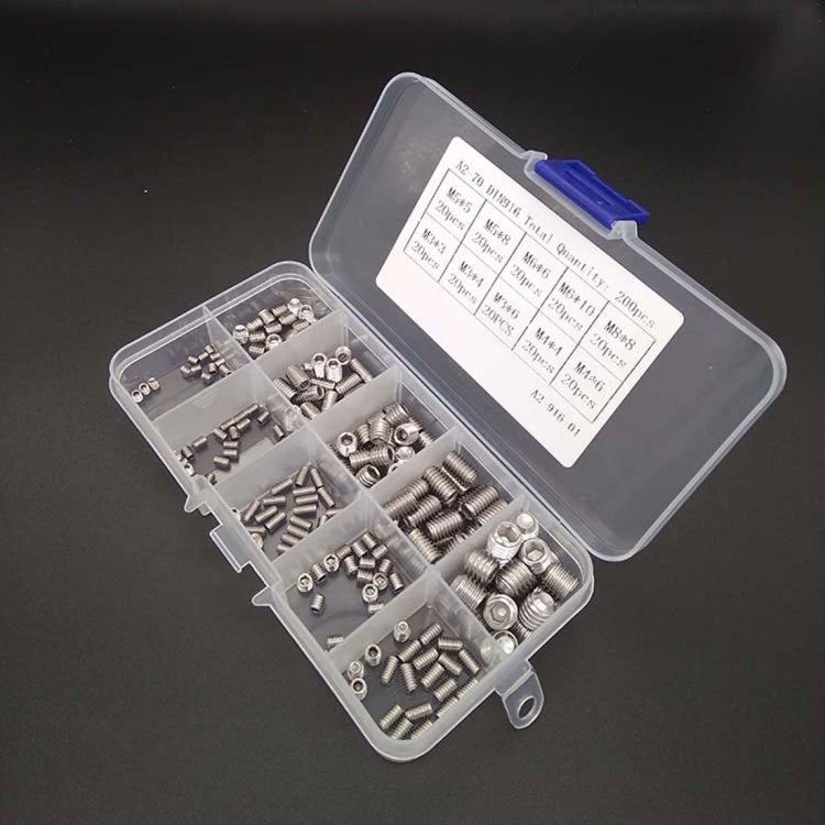 200 PCS M3/M4/M5/M6/M8 Stainless Steel 304 Hex Socket Set Screws Combination Set