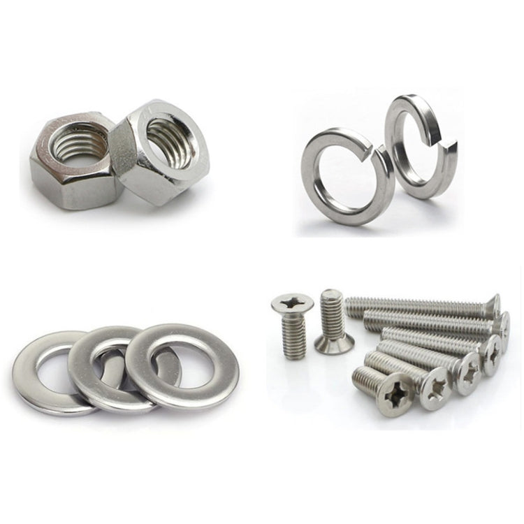 300 PCS M3 Stainless Steel 304 Cross Countersunk Head Screw Nut Flat Mat Spring Lock Washers Combination Set