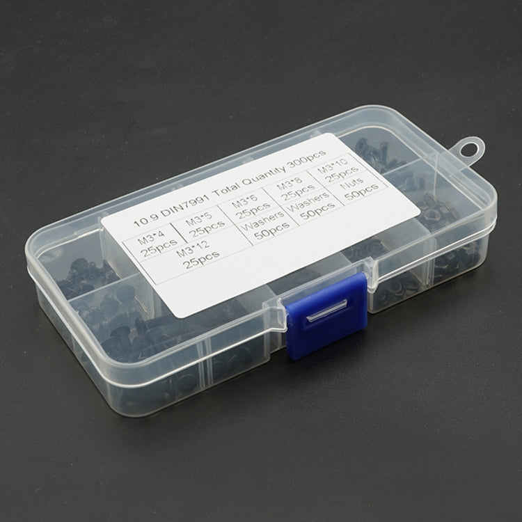 300 PCS M3/M4/M5/M6/M8/M10/M12 Countersunk Head Hexagonal Screw Nut Flat Mat Spring Lock Washers Combination Set (Black)