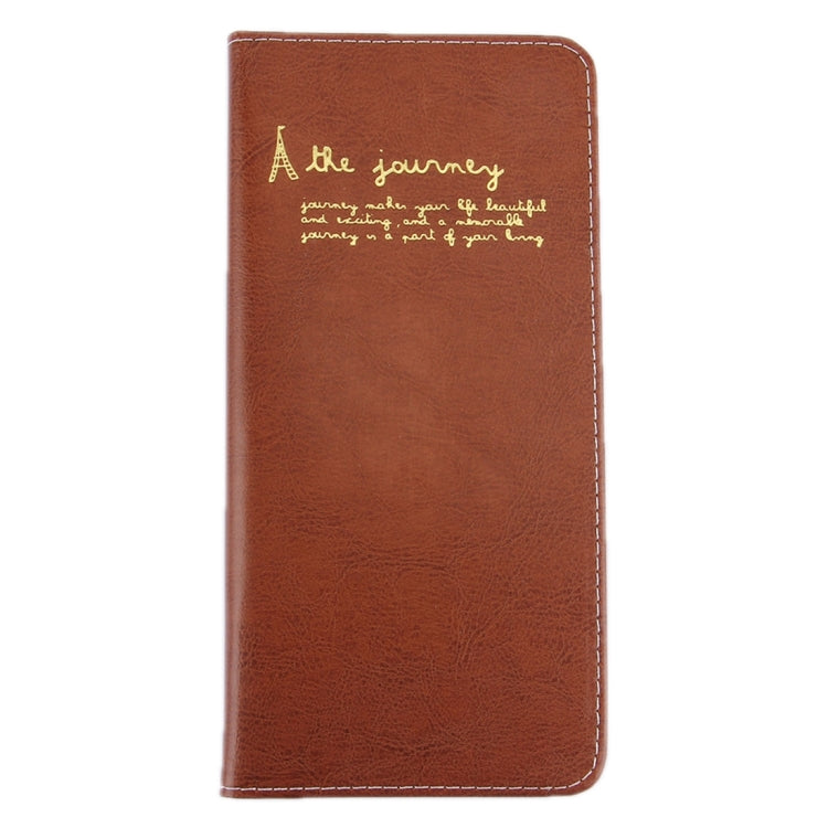 Multi-function Long Style Two-folding Leather Passport Travel Wallet Certificates Ticket Case with Card Slots &Wallet & Pen Strap(Brown)