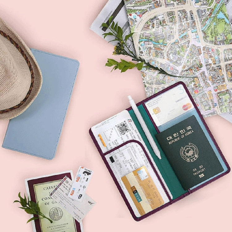 Multi-function Long Style Leather Passport Travel Wallet Certificates Ticket Case with Card Slots &Wallet & Pen Strap