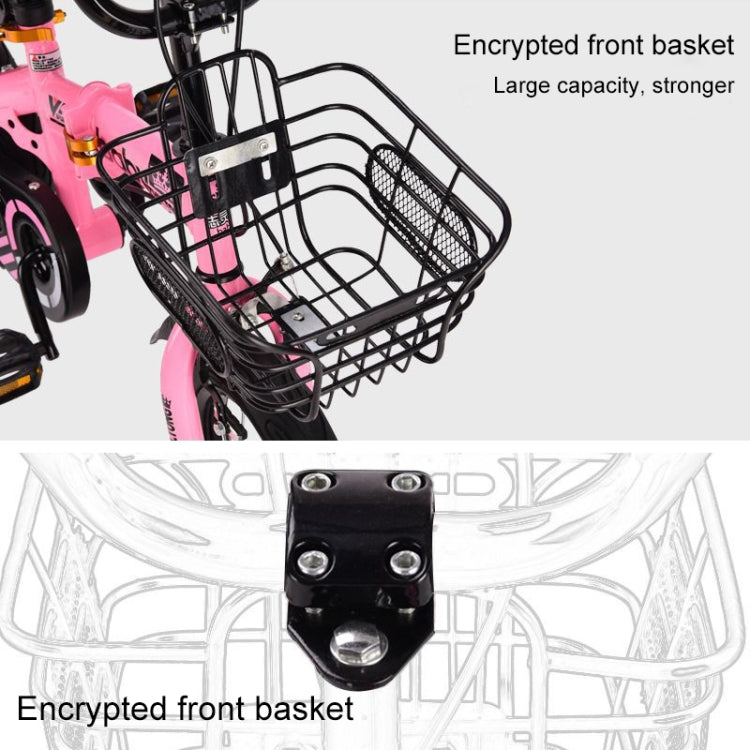 ZHILTONG 5166 12 inch Foldable Portable Children Pedal Mountain Bike with Front Basket & Bell, Recommended Height: 90-105cm(Pink)