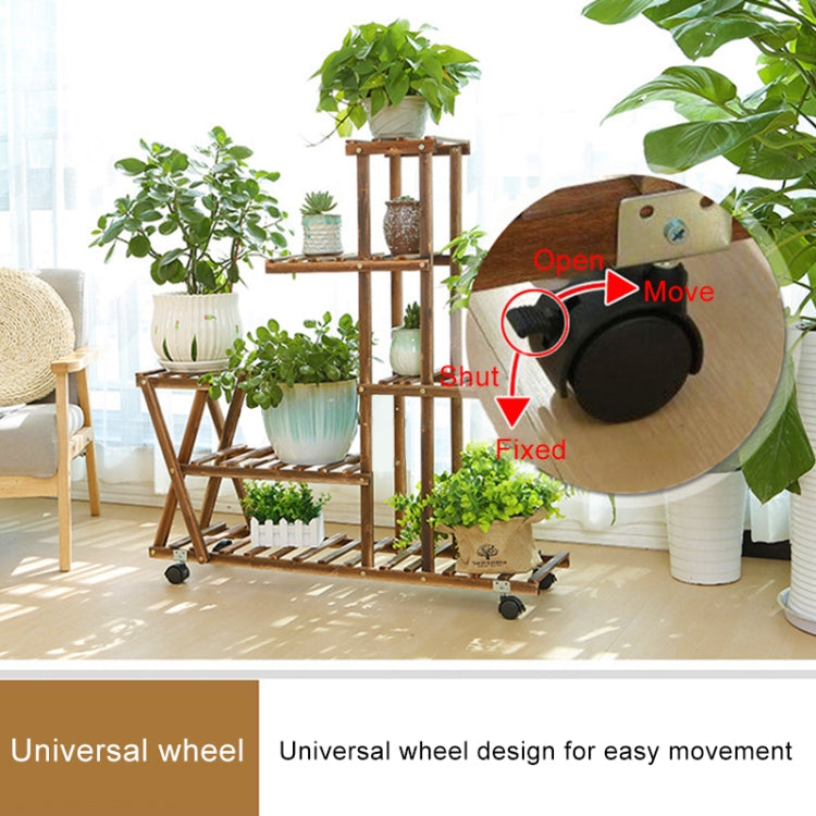 Wooden Plant Flower Display Stand Wood Pot Shelf Storage Rack, with Wheel