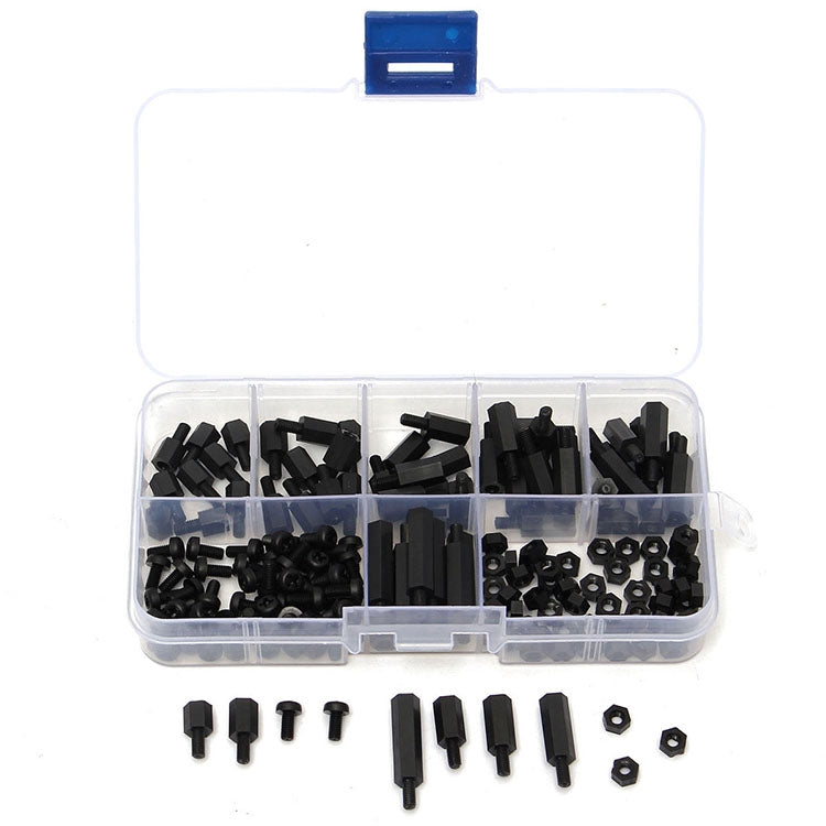 180 PCS M3 Nylon Screw Black Hex Screw Nut Standoff Spacer Column Assortment Kit (Black)