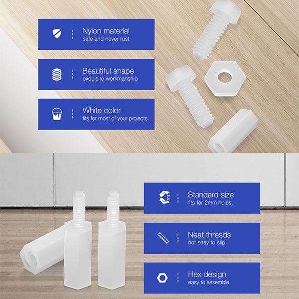 120 PCS Nylon M2 Hexagonal Screw Nut Separation Pillar Combination Set (White)