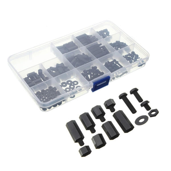 260 PCS Nylon M3 Black Hex Socket Stud Nut Screws PCB Standoff Assortment Kit (Black)