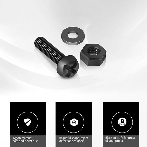 260 PCS Nylon M3 Black Hex Socket Stud Nut Screws PCB Standoff Assortment Kit (Black)