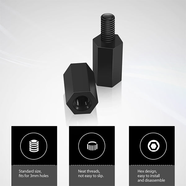 260 PCS Nylon M3 Black Hex Socket Stud Nut Screws PCB Standoff Assortment Kit (Black)