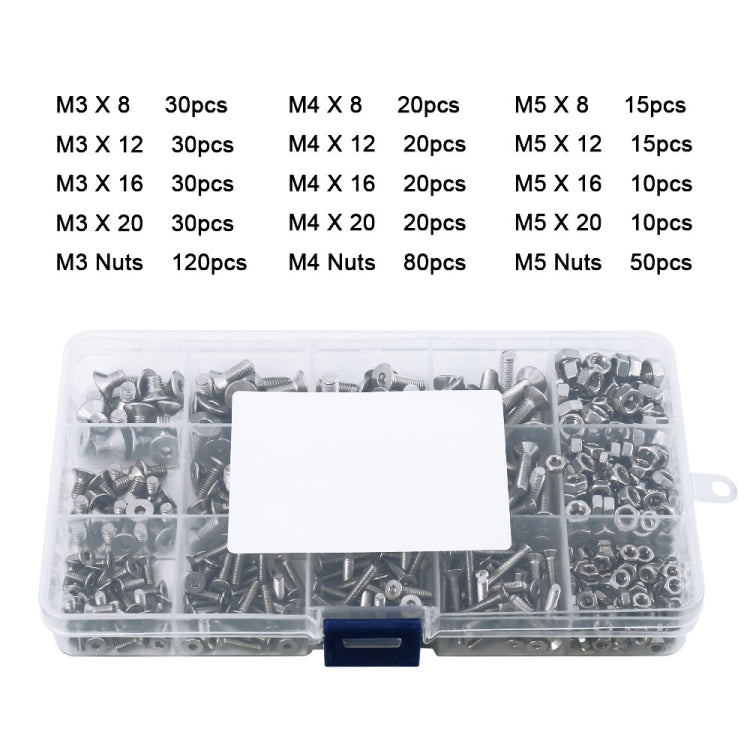 500 PCS M3 M4 M5 Stainless Steel 304 Countersunk Head Hexagonal Screw Combination Set