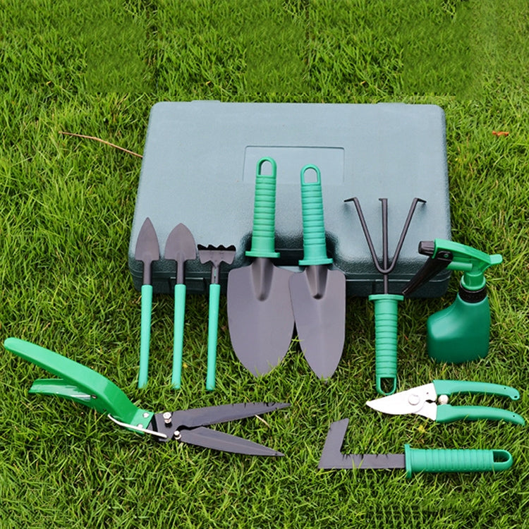 10 PCS / Set Garden Tool Set Gardening Pruning Shears Rake Scoop Weeder Accessories Kit(Green)
