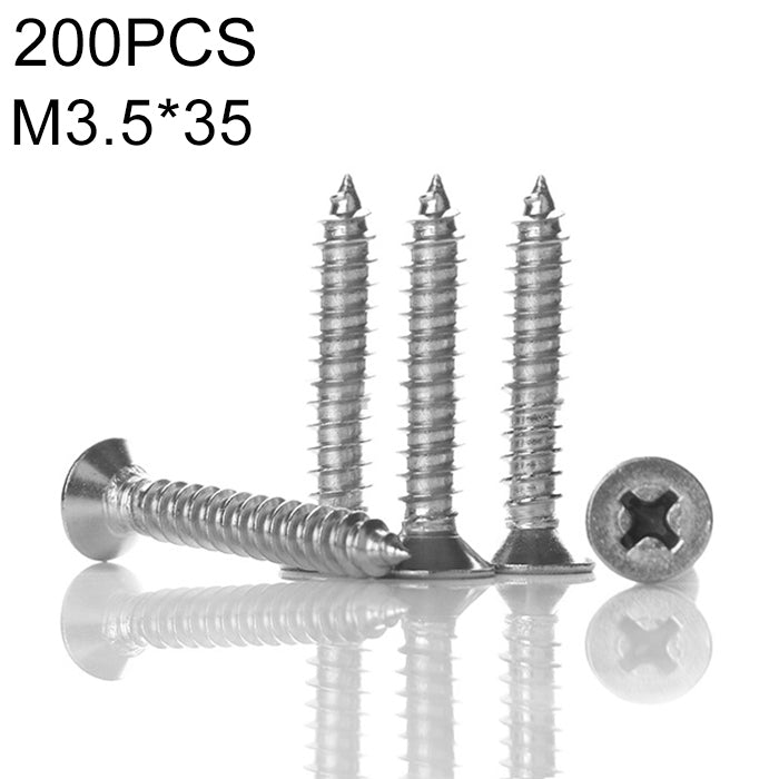 200 PCS 201 Stainless Steel Cross Countersunk Tapping Thread Screw, M3.5x35