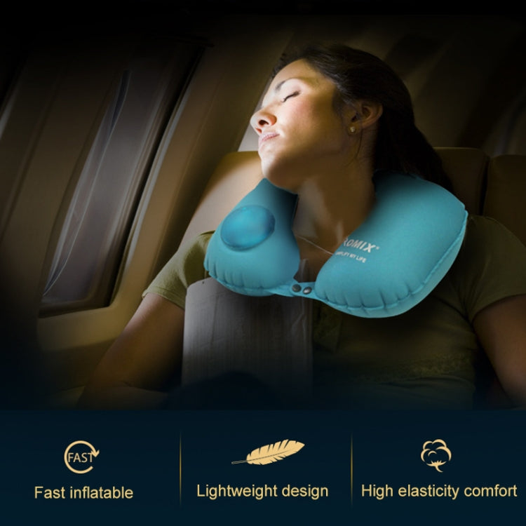 Romix Portable Pressure Automatic Inflatable U Shape TPU Travel Pillow, Size: 46.5*30cm(Grey)