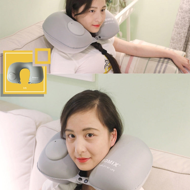 Romix Portable Pressure Automatic Inflatable U Shape TPU Travel Pillow, Size: 46.5*30cm(Grey)