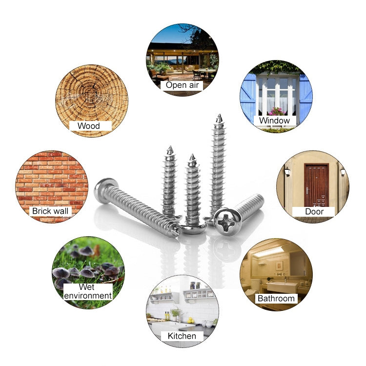 200 PCS 201 Stainless Steel Cross Round-headed Tapping Thread Screw, M3x20