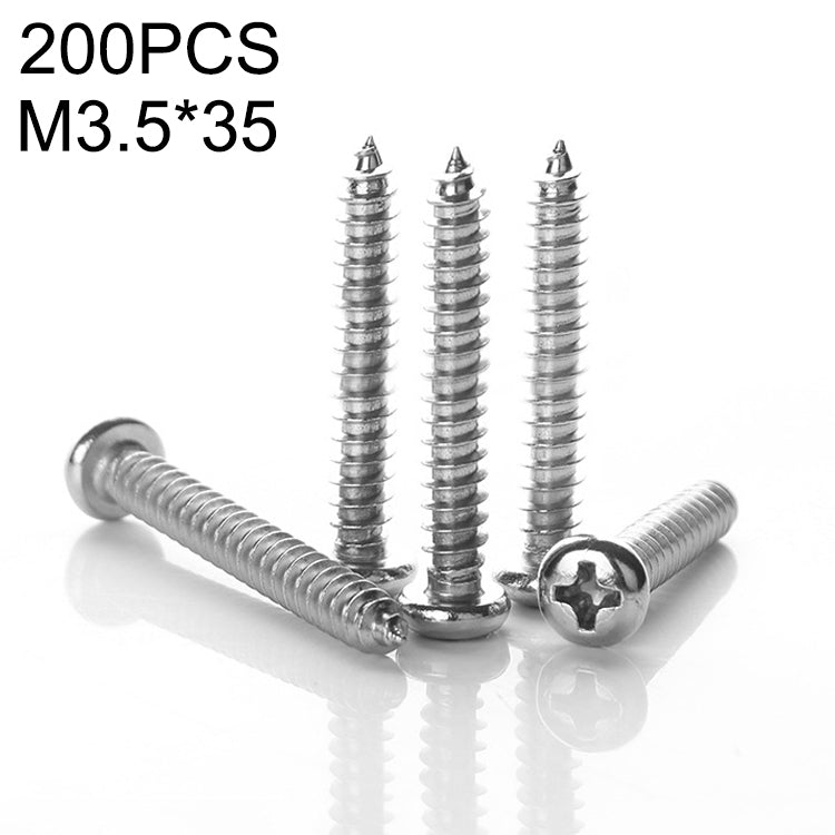 200 PCS 201 Stainless Steel Cross Round-headed Tapping Thread Screw, M3.5x35