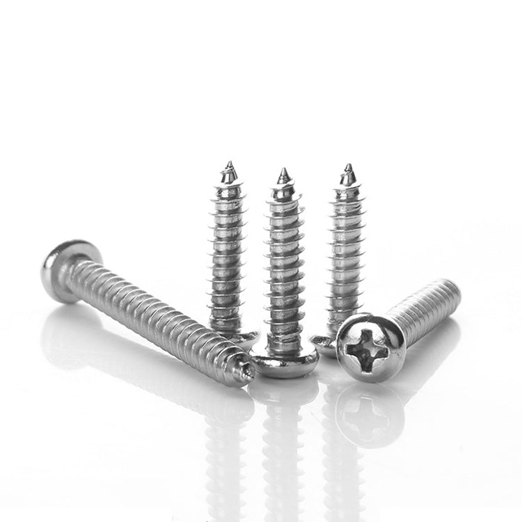 200 PCS 201 Stainless Steel Cross Round-headed Tapping Thread Screw, M5x12