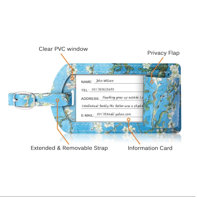 Apricot Flower Pattern Cowhide Texture Coloured Drawing PU Luggage Tag Travel Bag Identification Tag