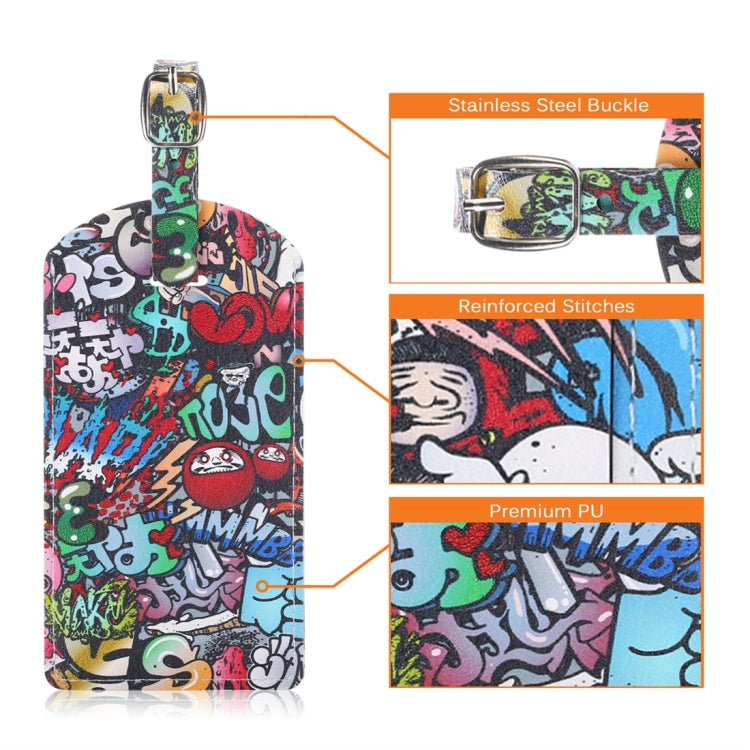 Doodling Pattern Cowhide Texture Coloured Drawing PU Luggage Tag Travel Bag Identification Tag
