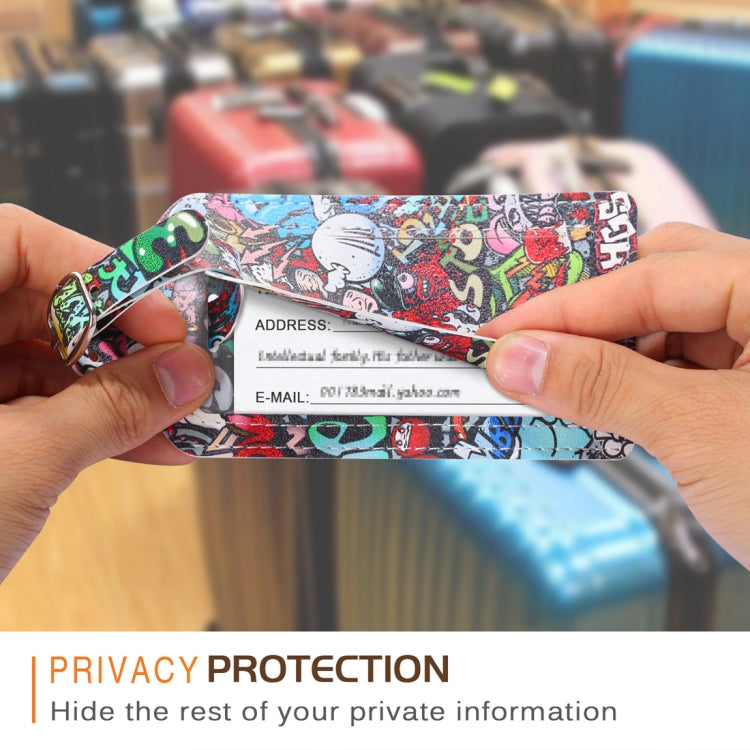 Doodling Pattern Cowhide Texture Coloured Drawing PU Luggage Tag Travel Bag Identification Tag