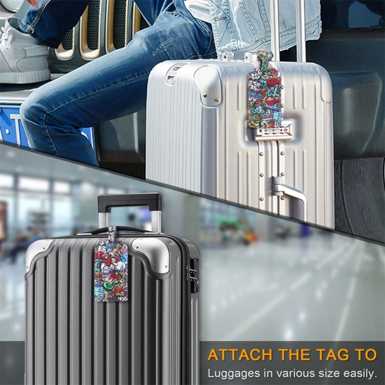 Doodling Pattern Cowhide Texture Coloured Drawing PU Luggage Tag Travel Bag Identification Tag