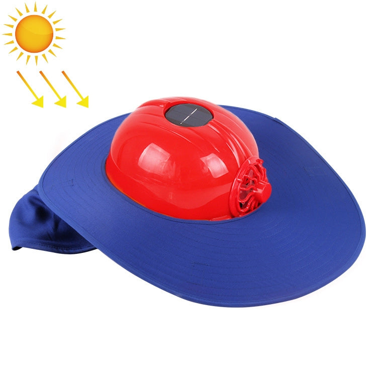 Solar Charging Safety Helmet with Fan & Sunshade Outdoor Hard Hat (Red+Blue)