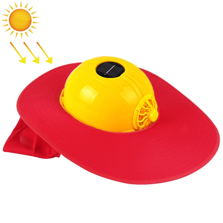 Solar Charging Safety Helmet with Fan & Sunshade Outdoor Hard Hat (Yellow+Red)